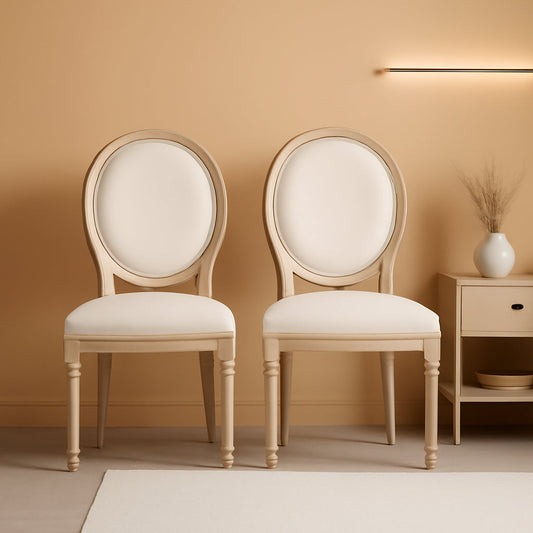 Beige Fabric Dining Chair Set Of 2 Square Back With Solid Wood Legs