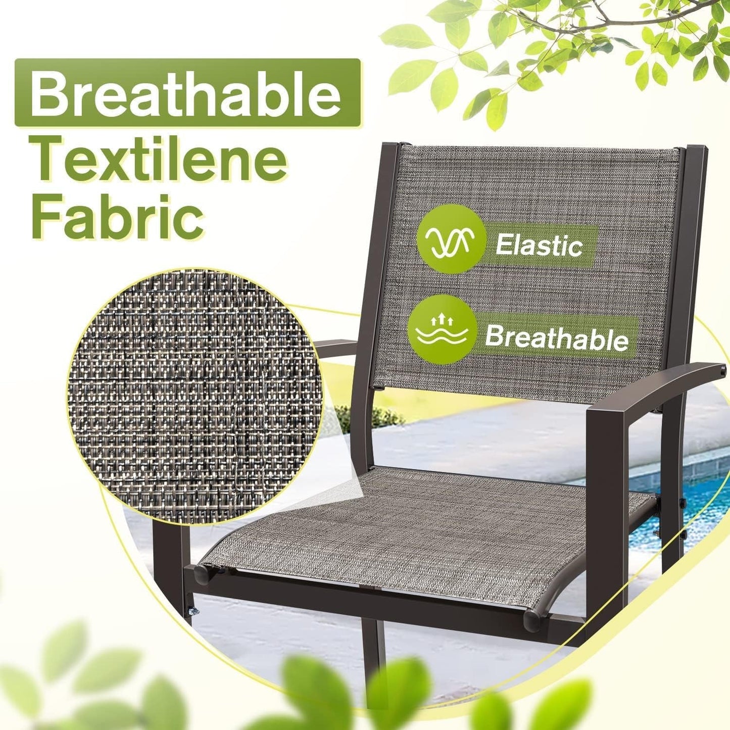 Patio Dining Set 7 Pieces Outdoor Table And 6 Textilene Chairs Light Grey