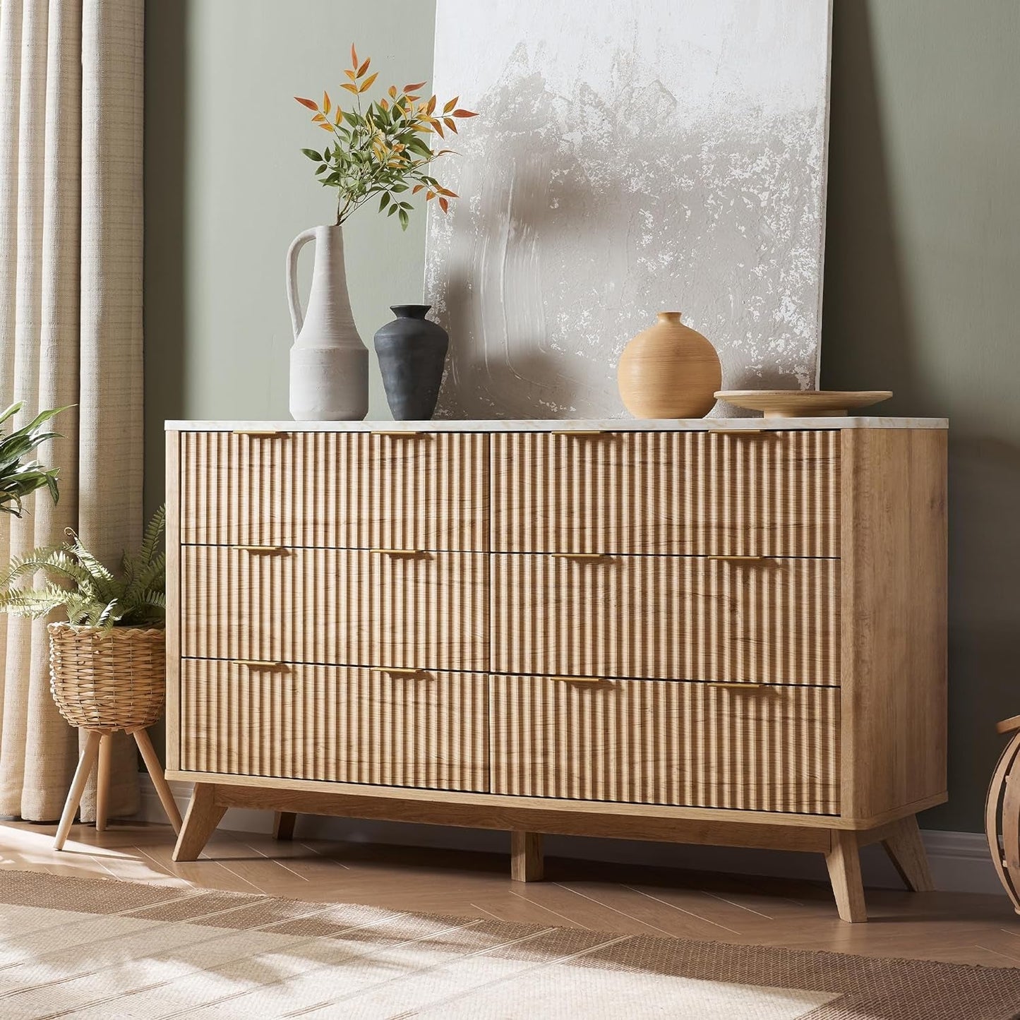 Natural Oak Dresser With Faux Marble Top Bedroom Furniture