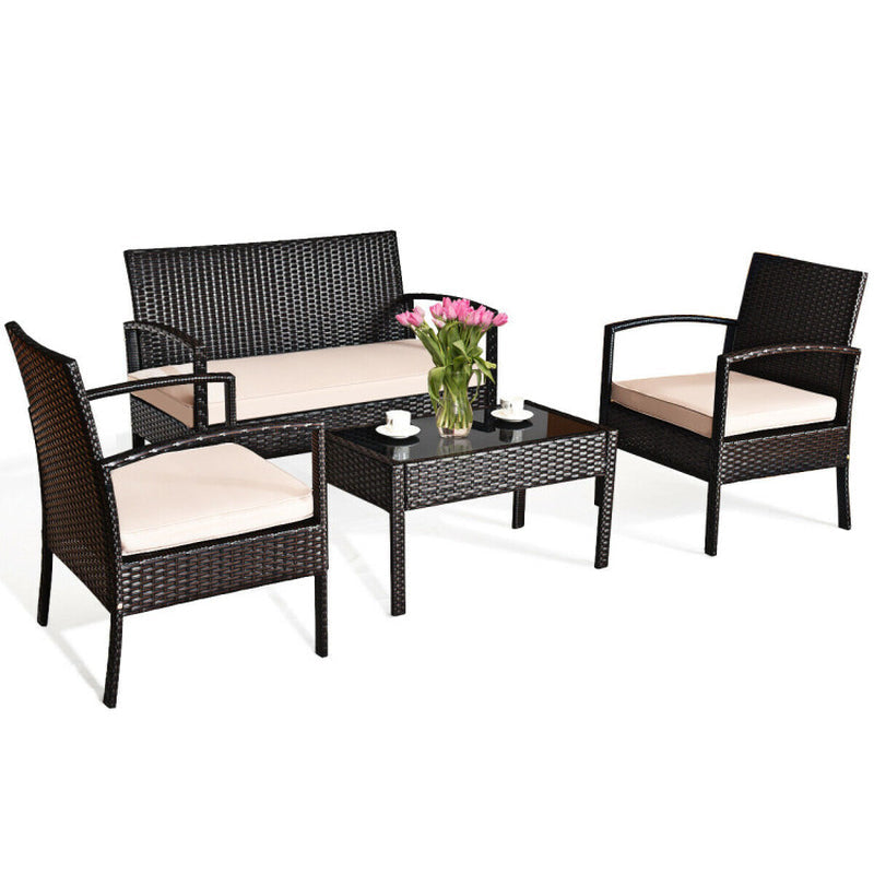 4-Piece Rattan Patio Conversation Set With Coffee Table