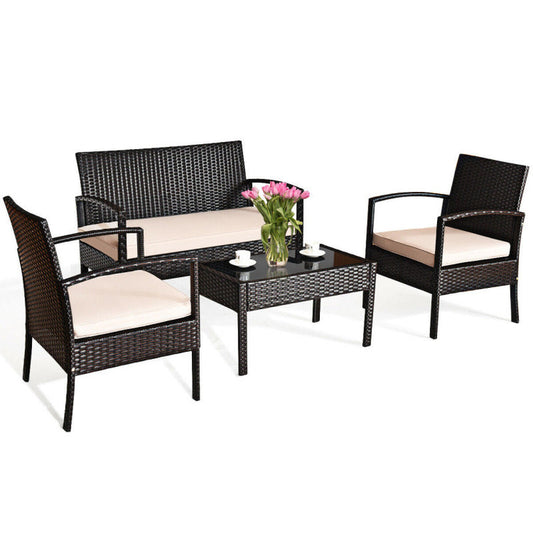 4-Piece Rattan Patio Conversation Set With Coffee Table