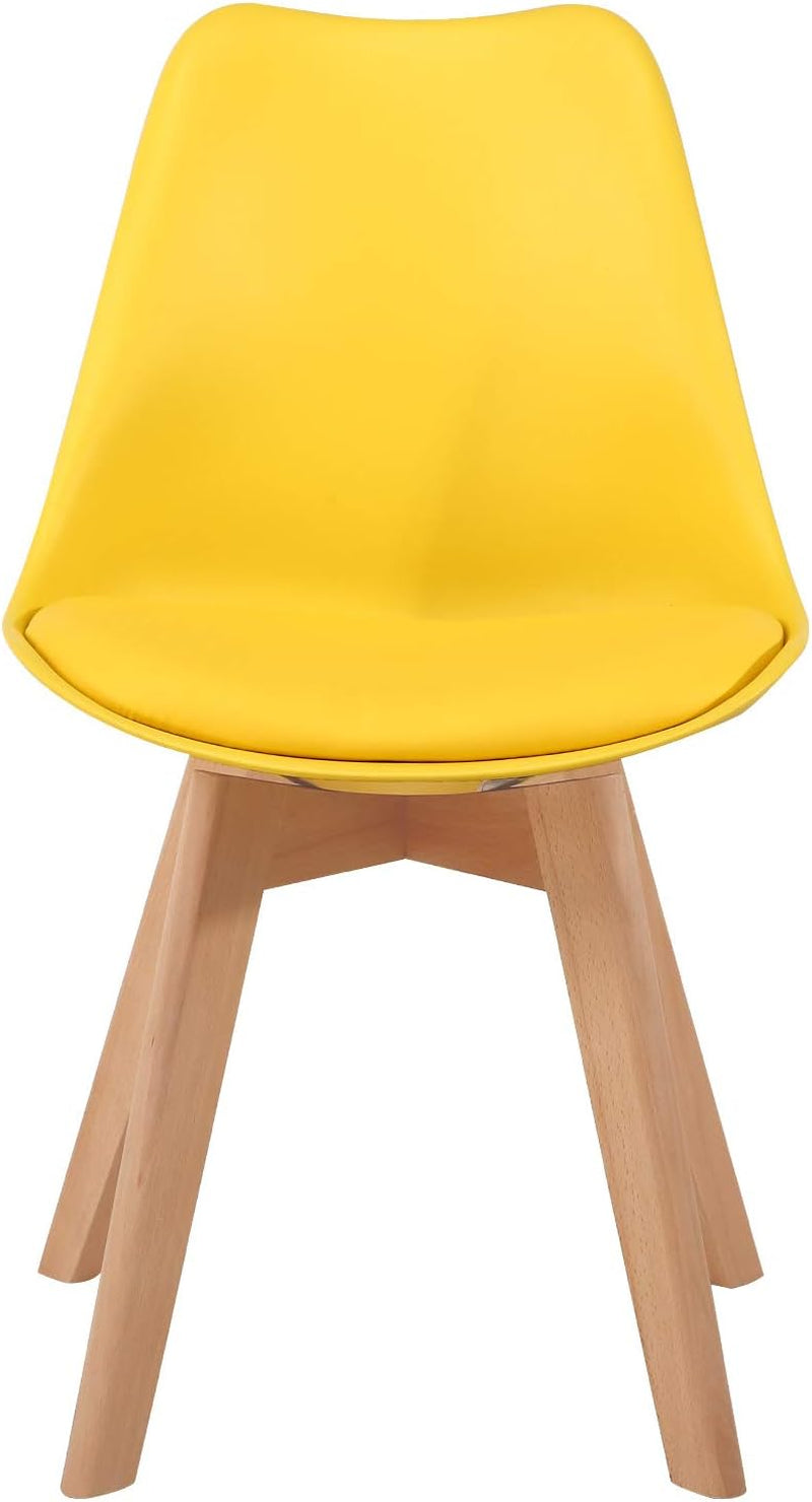Yellow Dining Chairs Set of 2 With Natural Wood Legs