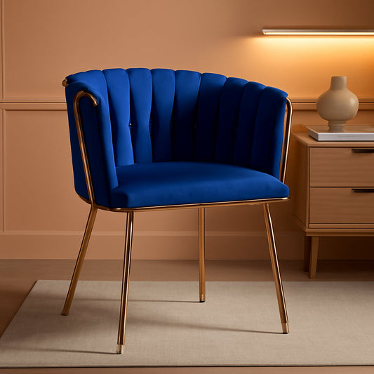 Blue Velvet Modern Dining Chairs Set Of 4 With Gold Legs
