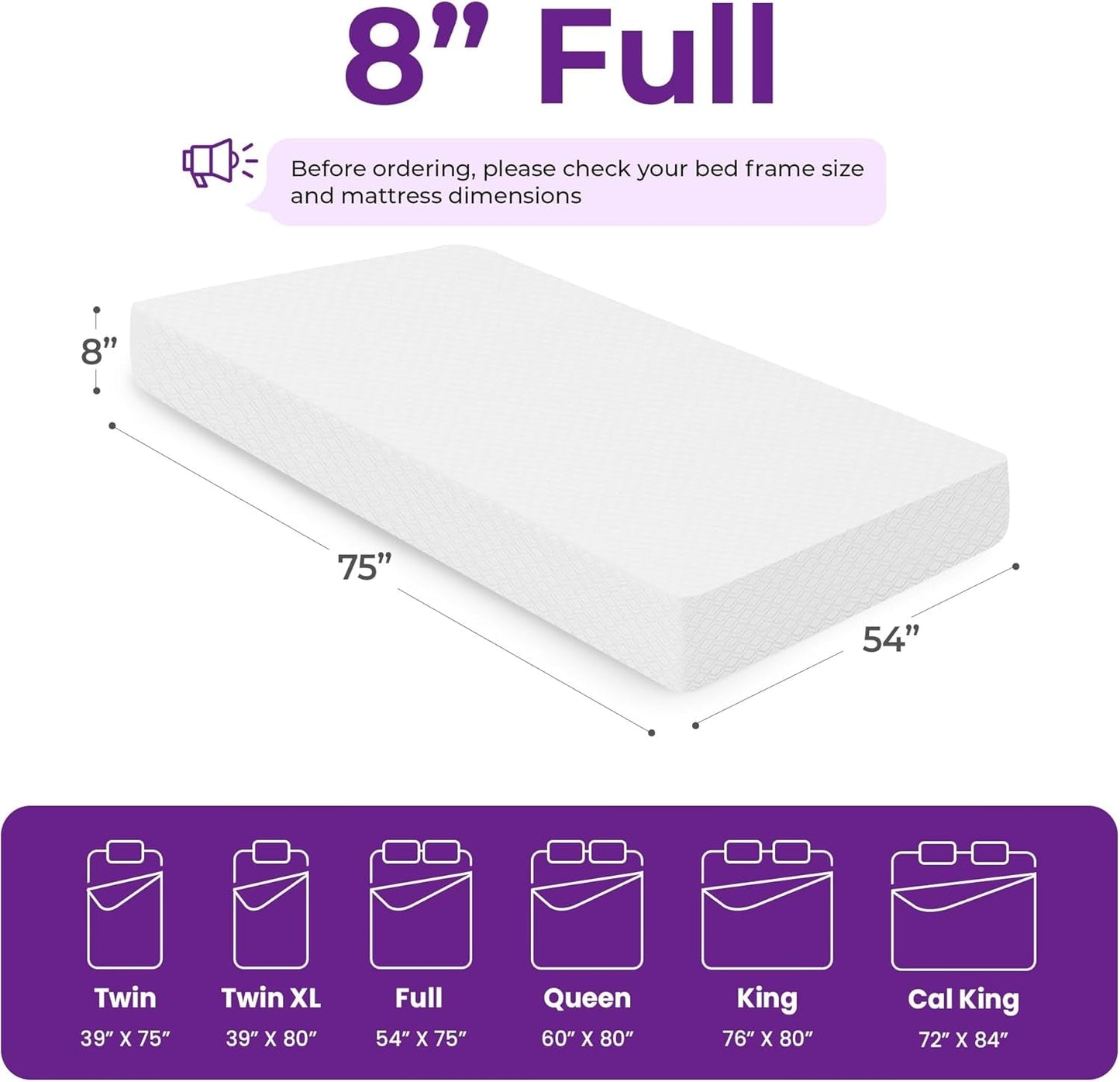 Cooling Gel Memory Foam Mattress Full Size Eight Inch