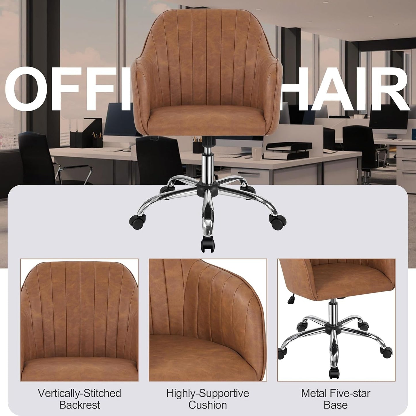 Height Adjustable Brown Ergonomic Office Desk Chair