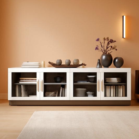 White 70 Inch TV Entertainment Center With Glass Cabinets