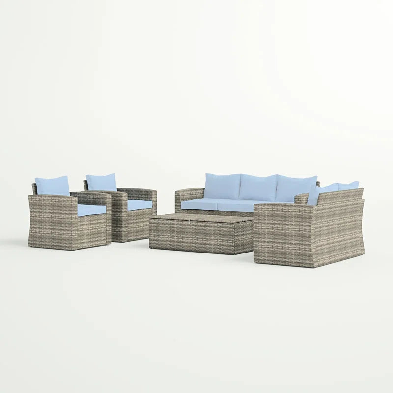 Outdoor Wicker 7 Person Seating Group With Cushions
