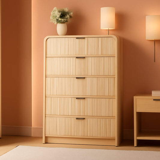 Natural Oak 48 Inch Modern Dresser With Fluted Fronts