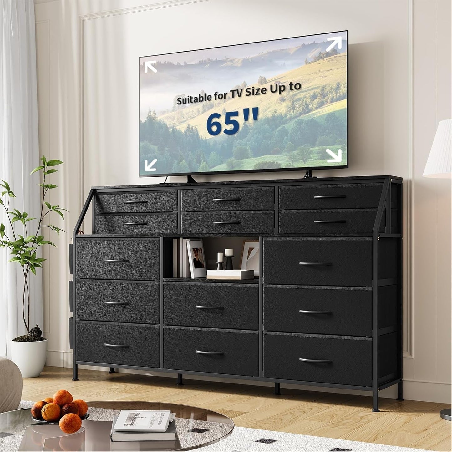 55 Inch Dresser With Fourteen Drawers Shelves Steel Frame