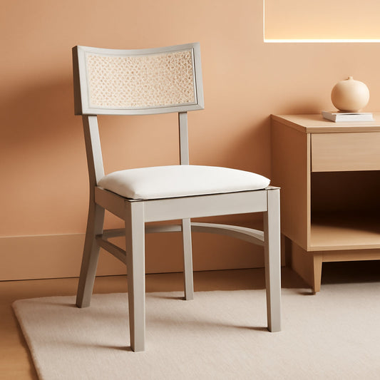 Coastal Grey Cane Seat Cushion Dining Chair For Kitchen