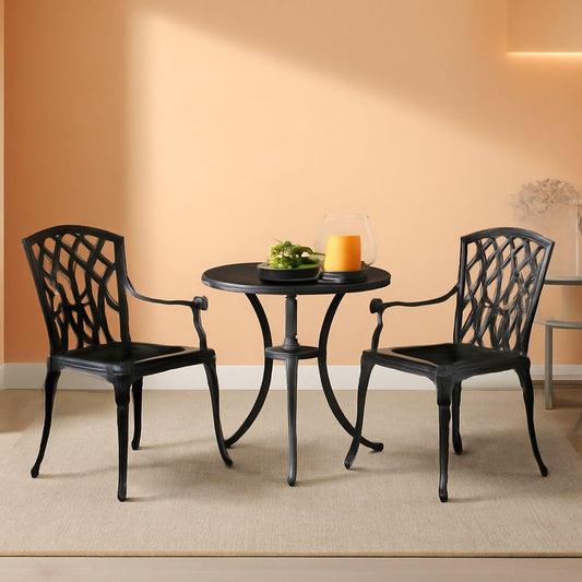 Outdoor Round Bistro Set With Umbrella Hole Cast Aluminum