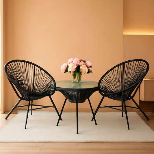 Acapulco 3 Piece Patio Bistro Set With Glass Top Table Black