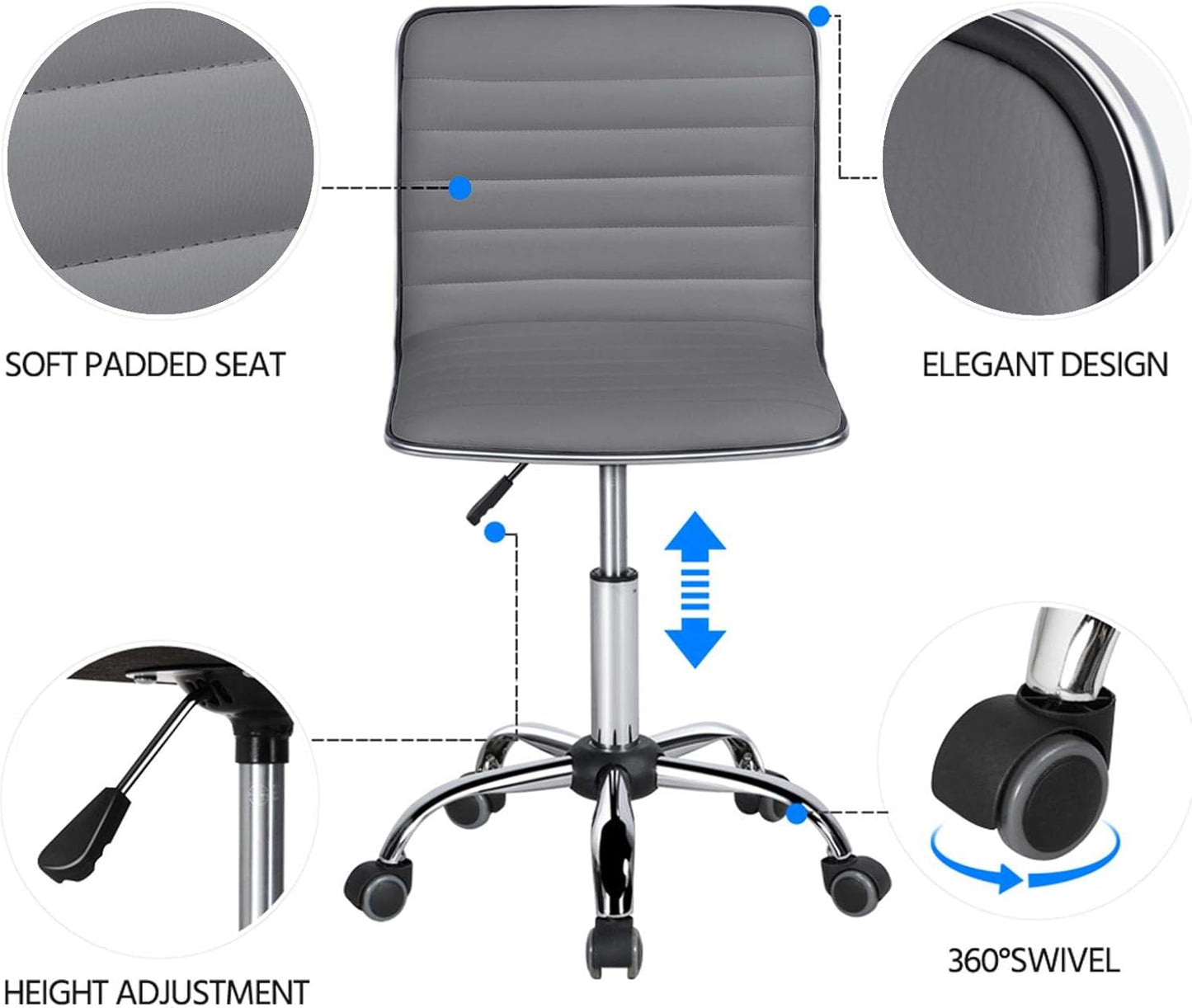 Grey PU Leather Armless Office Chair Height Adjustment
