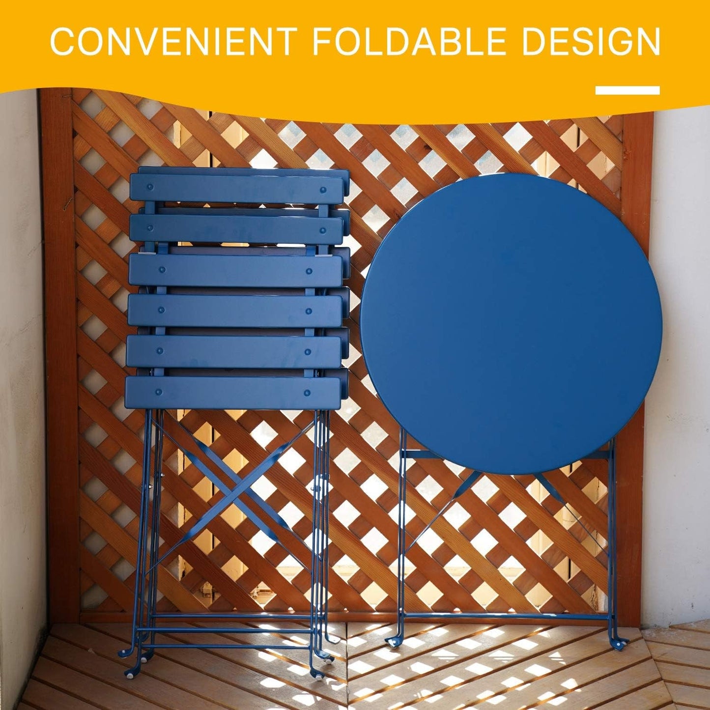 Peacock Blue 3 Piece Folding Bistro Set For Patio Garden