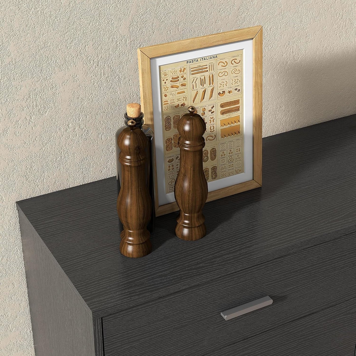 Wooden Six Drawer Dresser In Black For Living Room Bedroom