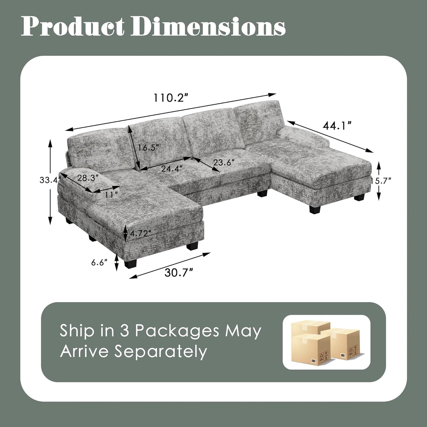2 Piece Fabric Sectional Sofa With Reversible Chaise