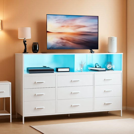 White Dresser With Built In LED USB Charging Station