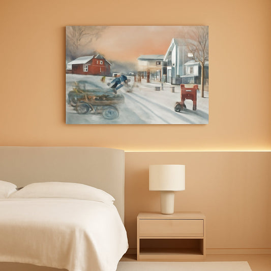 Red Barn Christmas Canvas Wall Art Winter Farm Decor