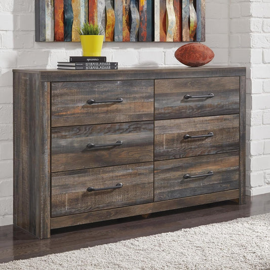 Rusticated Six Drawer Dresser Weathered Brown Bedroom