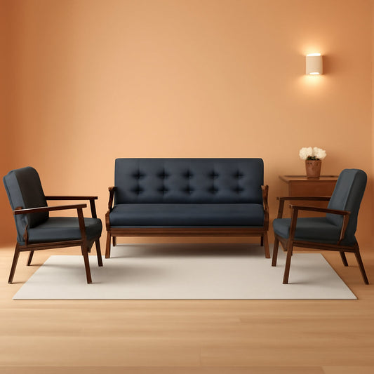 Mid Century 3 Piece Sofa And Chair Set With Black Wood Arms