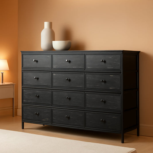 Black Dresser With 13 Drawers And TV Stand For 55 Inch TV