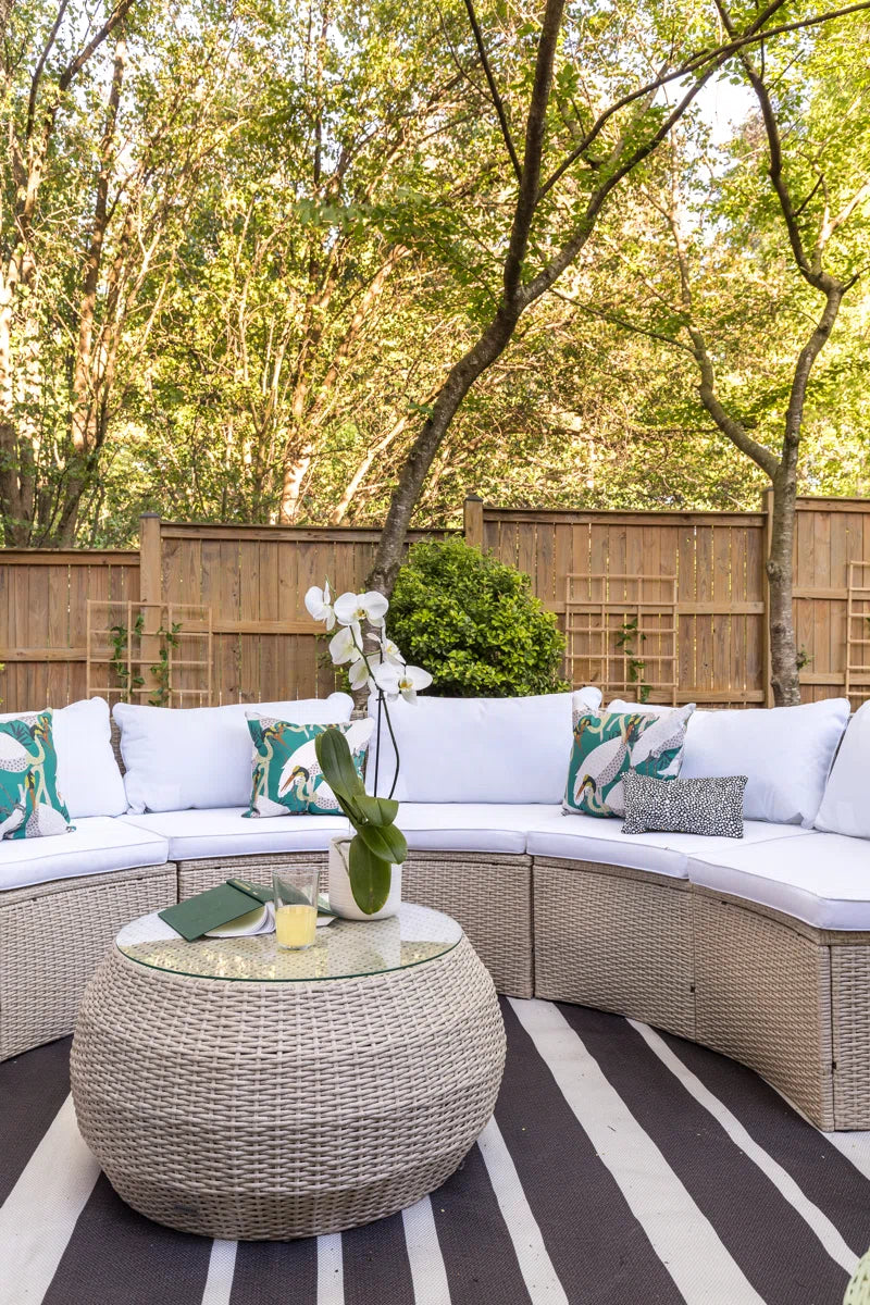 Wicker Six Person Patio Conversation Set With Cushions