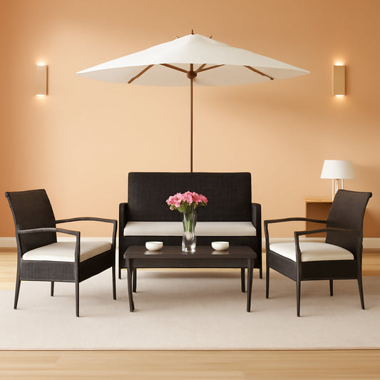 4-Piece Rattan Patio Conversation Set With Coffee Table