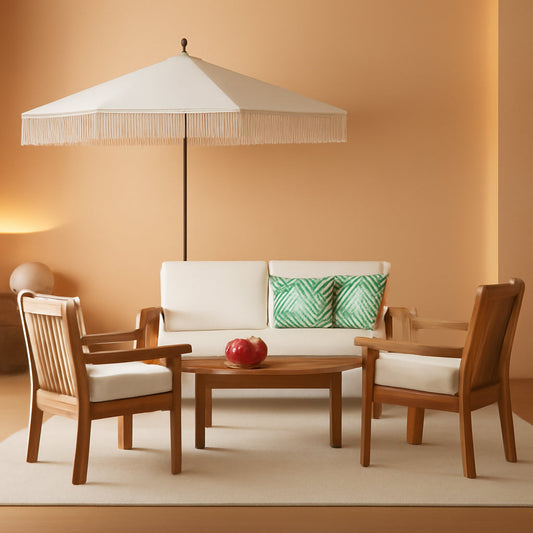 Acacia Wood 4 Piece Patio Conversation Set With Cushions