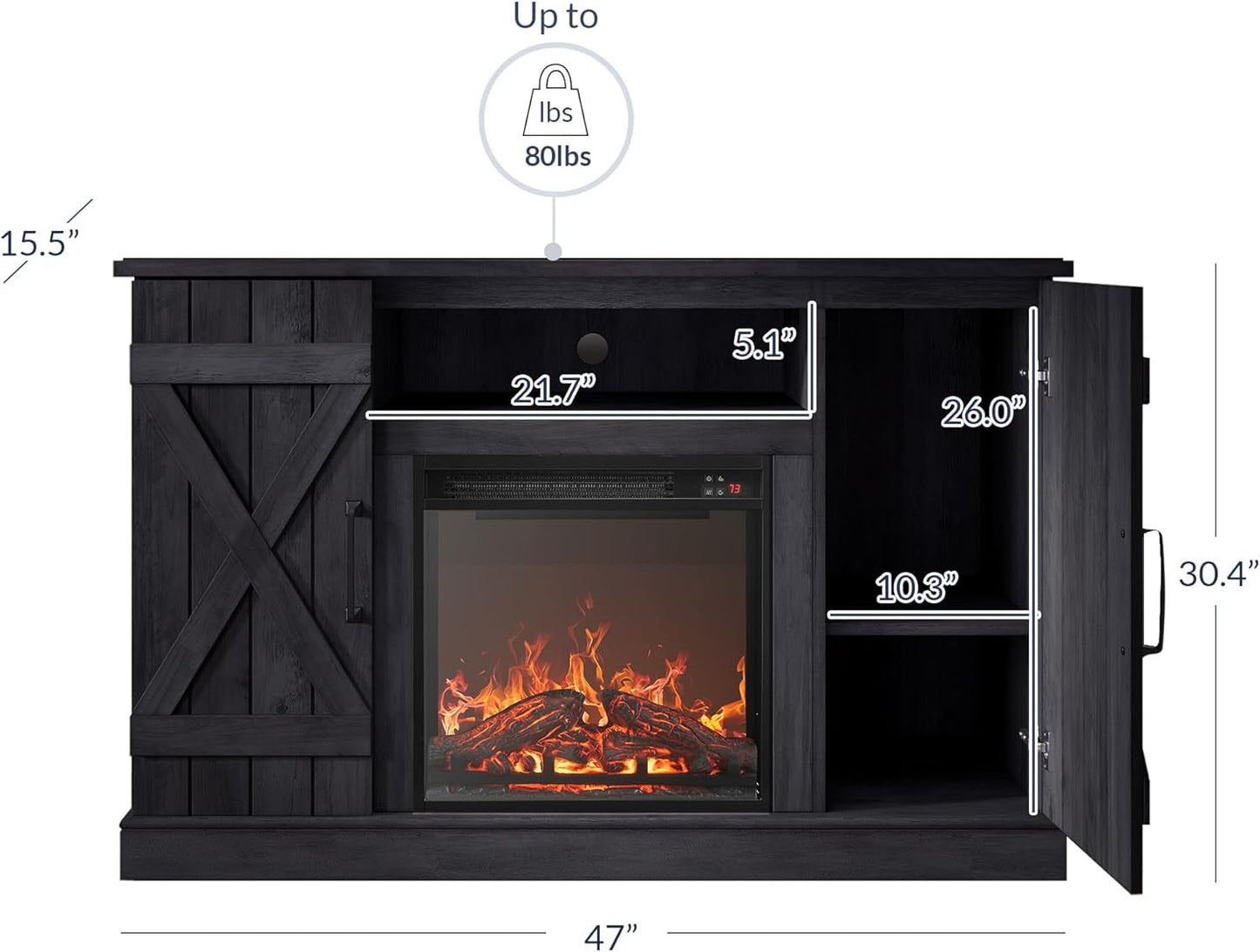 47 Inch Rustic Grey Fireplace TV Stand For 50 Inch TV