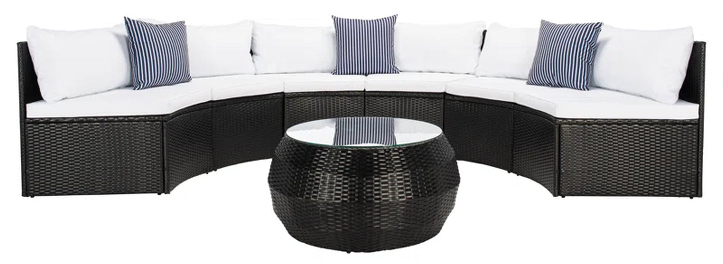 Wicker Six Person Patio Conversation Set With Cushions
