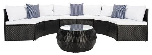 Wicker Six Person Patio Conversation Set With Cushions