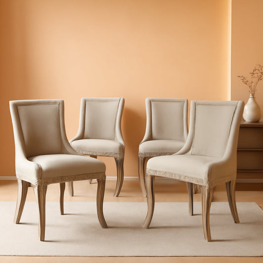 Modern Dining Chairs Set of 4 Beige Upholstery and Wood Legs