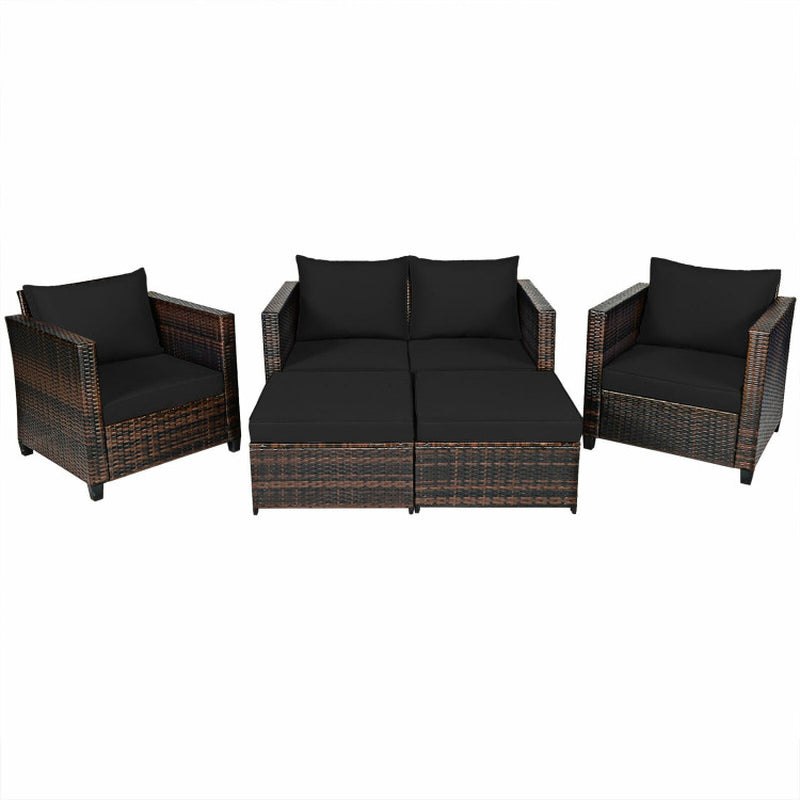 5 Piece Patio Rattan Furniture Set With Removable Cushions