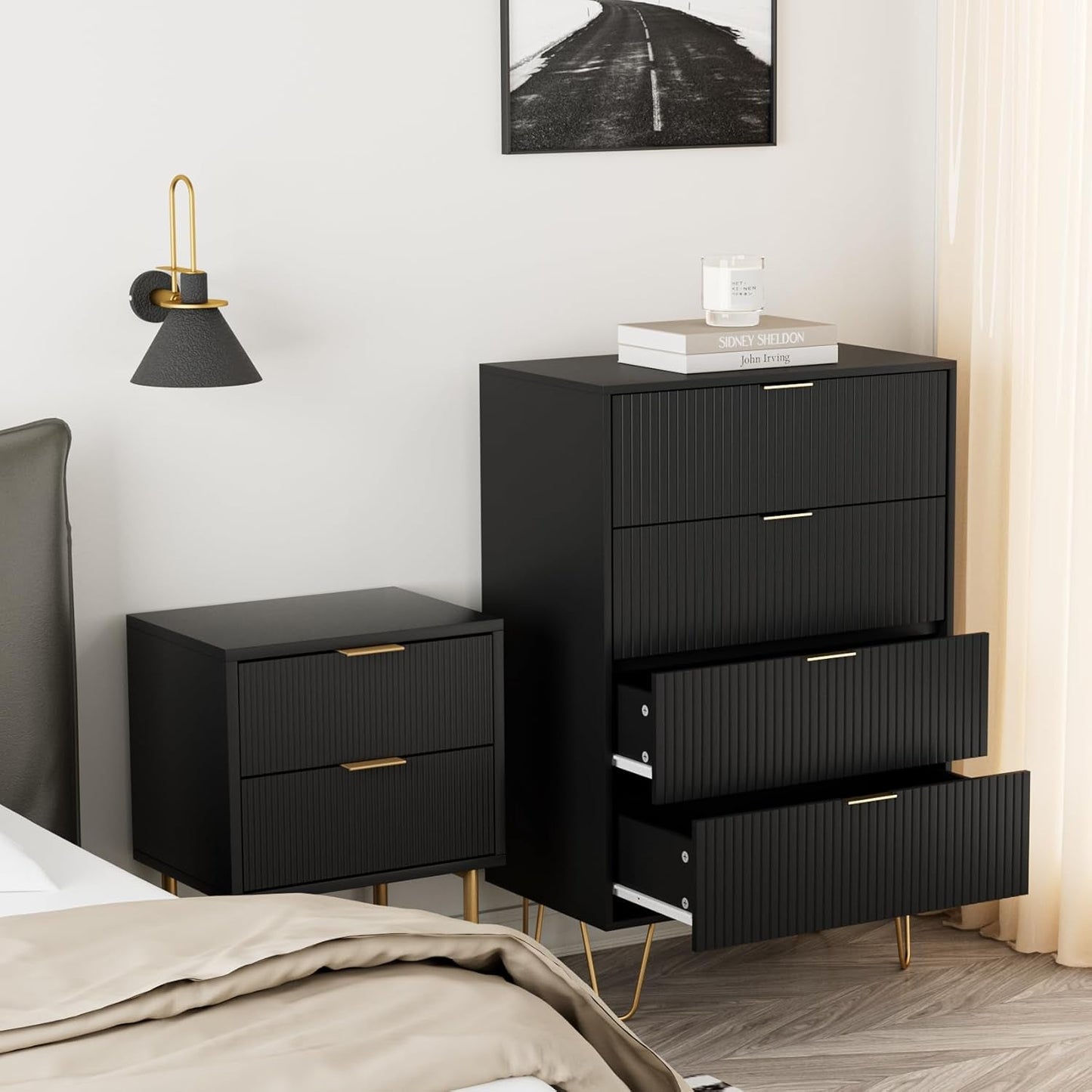 Four Drawer Dresser With Industrial Metal Legs Black