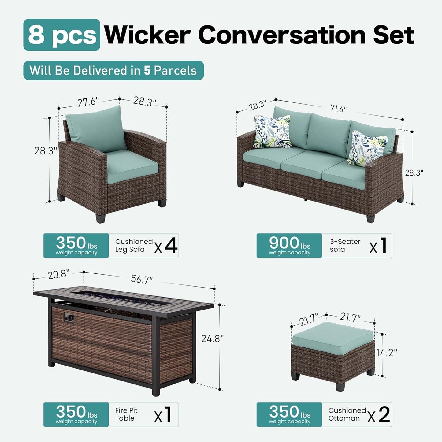 Brown Wicker Patio Furniture Set With Fire Pit Table