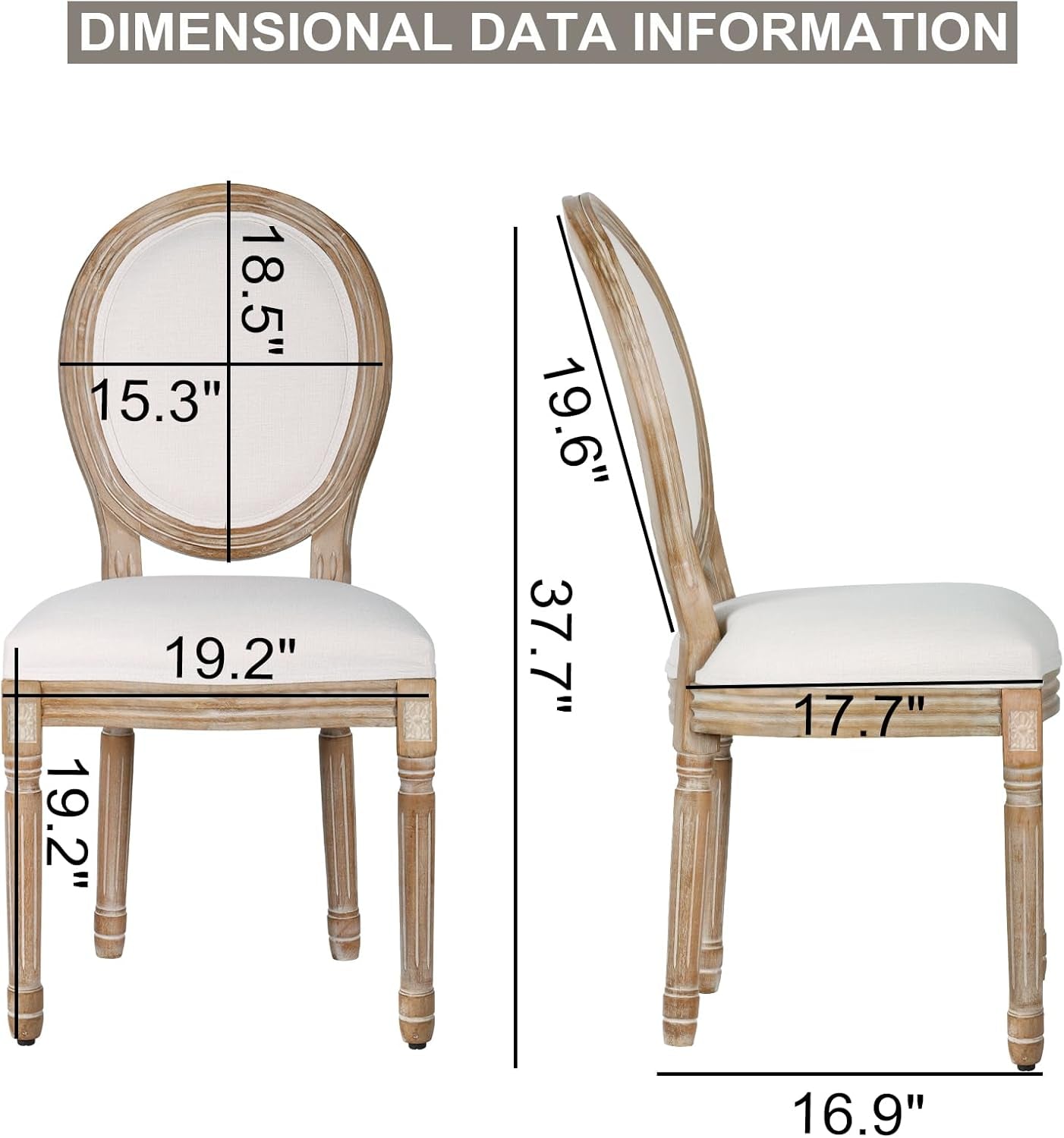 Beige Fabric Dining Chair Set Of 2 Square Back With Solid Wood Legs