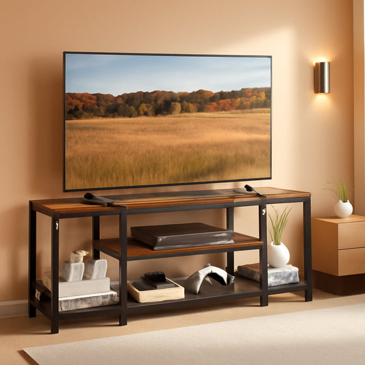 TV Stand for 65 Inch TVs 3 Tier Rustic Industrial Console
