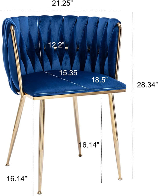 Blue Velvet Modern Dining Chairs Set Of 4 With Gold Legs