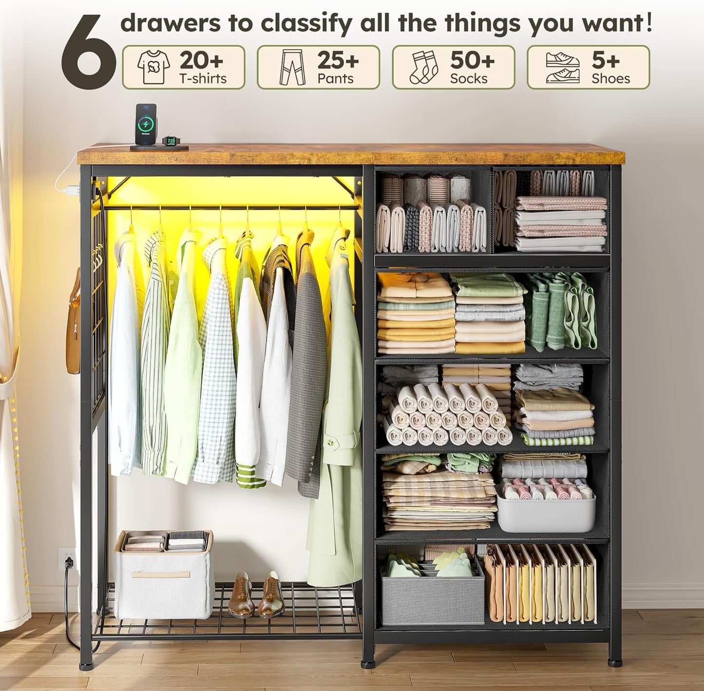 Brown Walnut Storage Dresser With RGB Lighting 49 Inch Wide