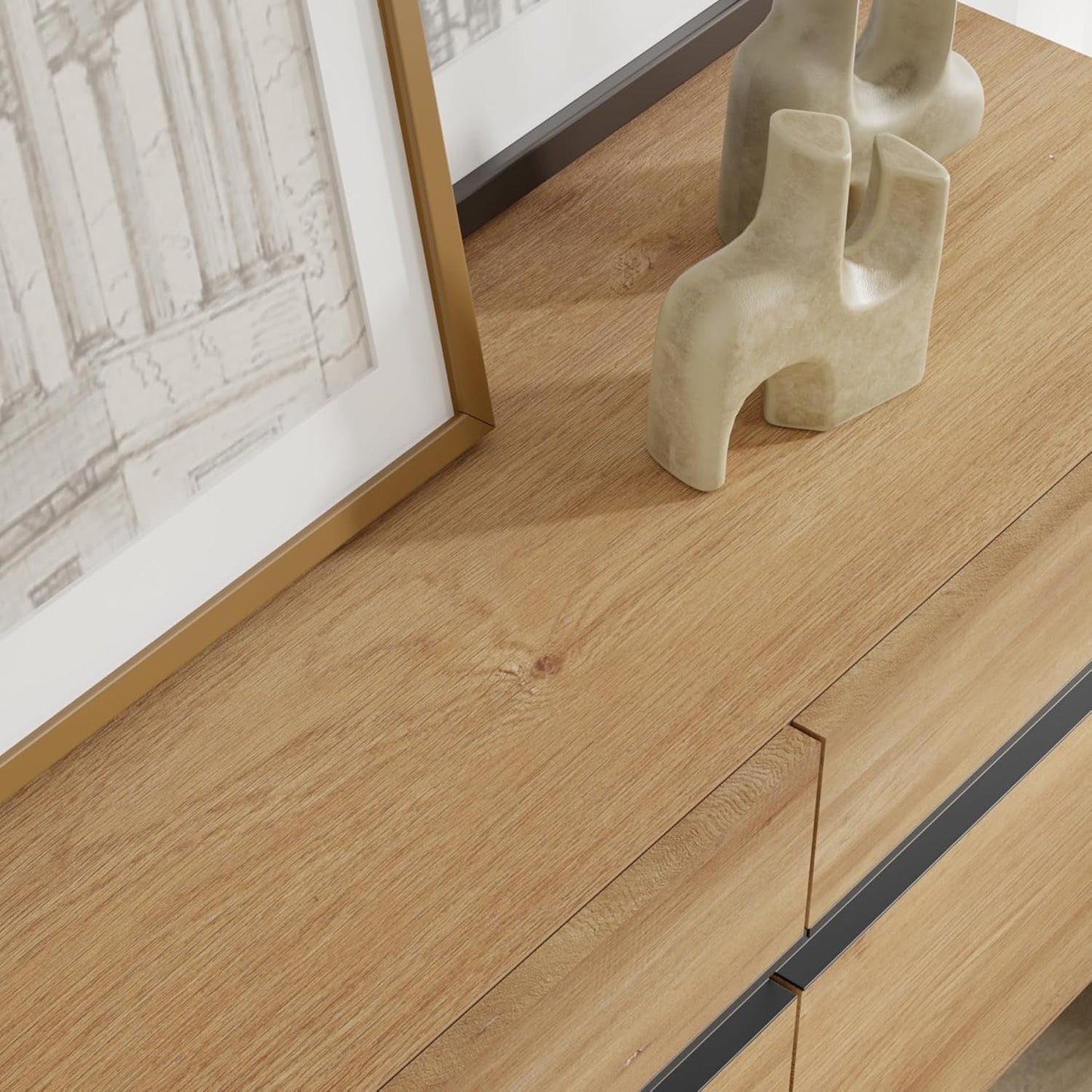 Oak TV Stand With Storage Cabinets For 110 Inch TV Modern Media Console