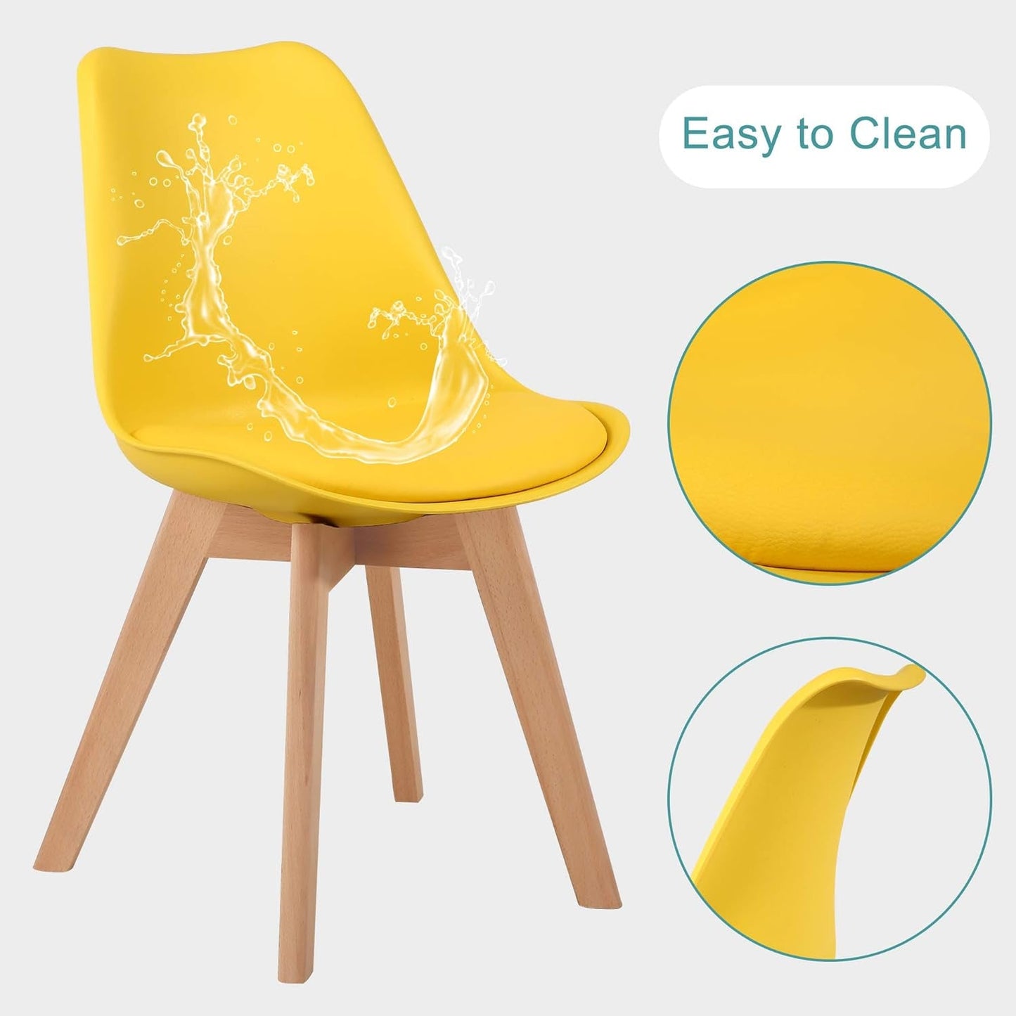 Yellow Dining Chairs Set of 2 With Natural Wood Legs