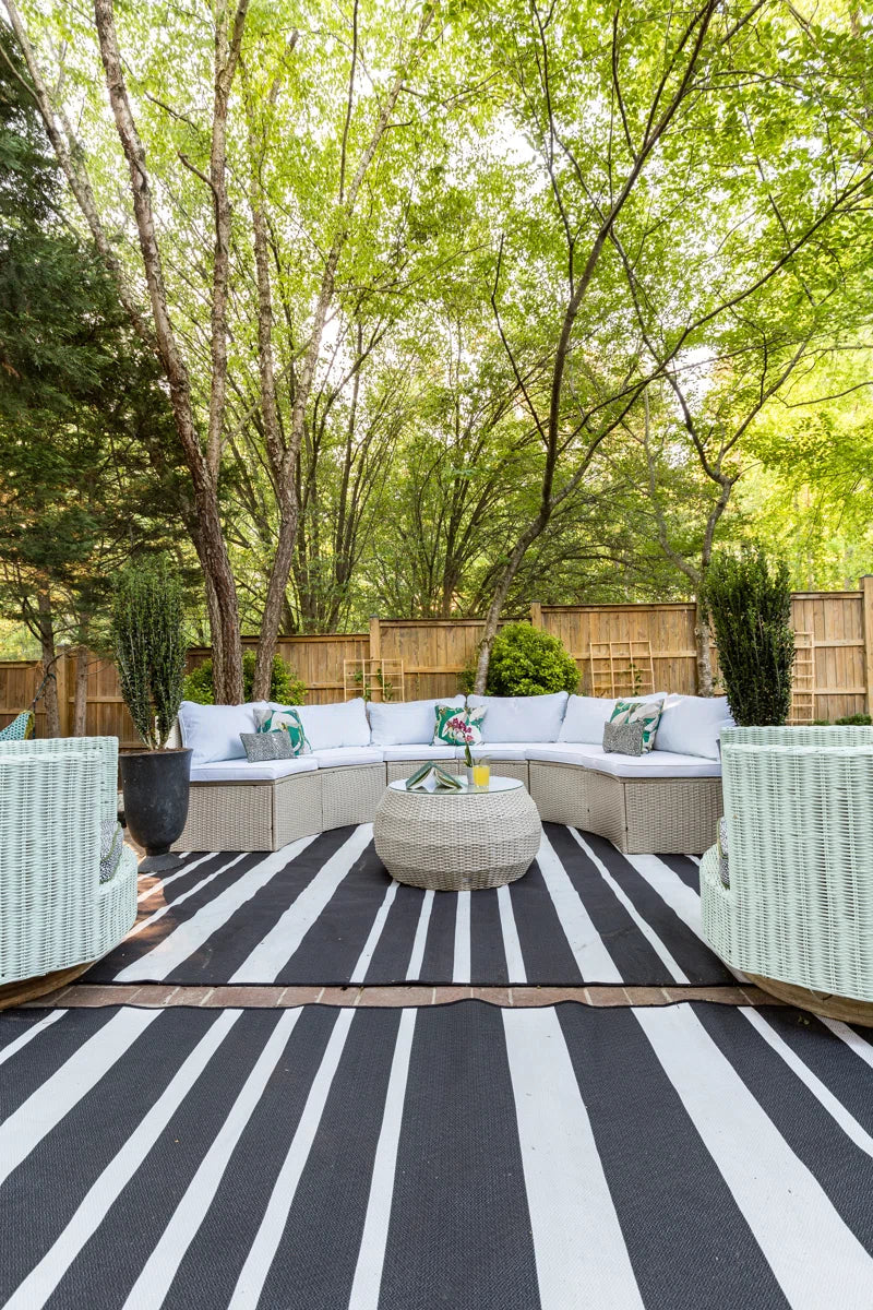 Wicker Six Person Patio Conversation Set With Cushions