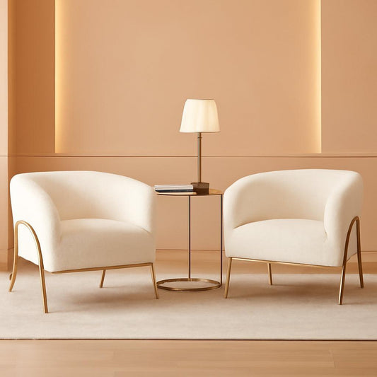 Ivory Boucle Accent Chairs Set Of 2 With Gold Legs