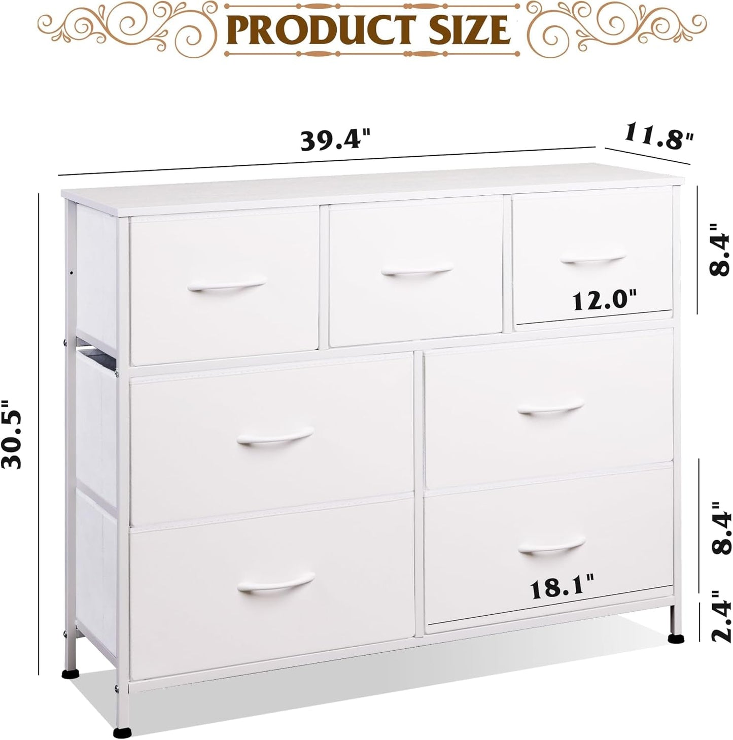 White Dresser With 7 Drawers Steel Frame Wood Top Bedroom Storage