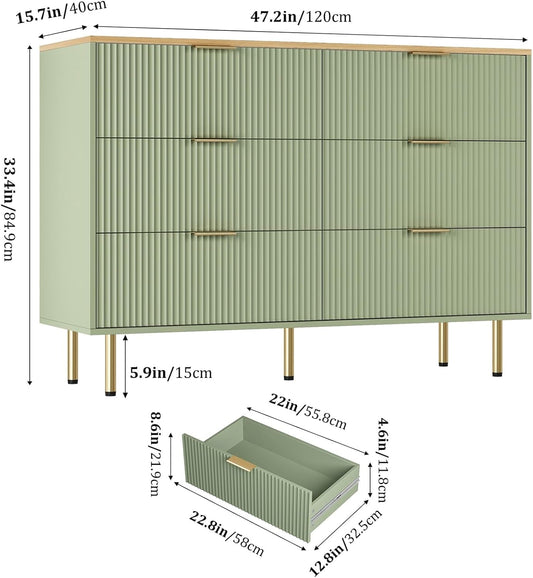Six Drawer Dresser With Fluted Panels Modern Look Finish