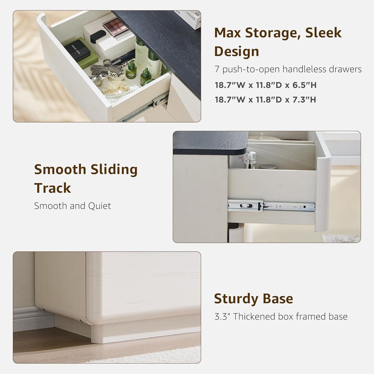 Off White Handleless Dresser With Curved Profile For Home