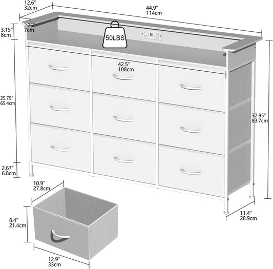 White Dresser With Integrated LED Lighting And Charging