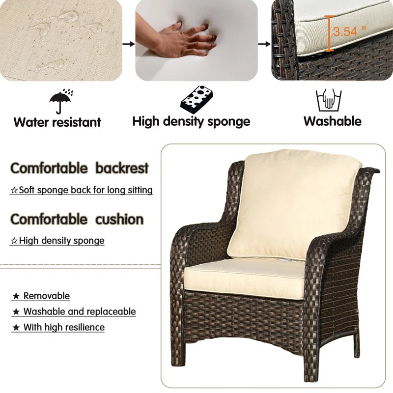 Patio Outdoor Rattan 5 Piece Seating Group With Cushions