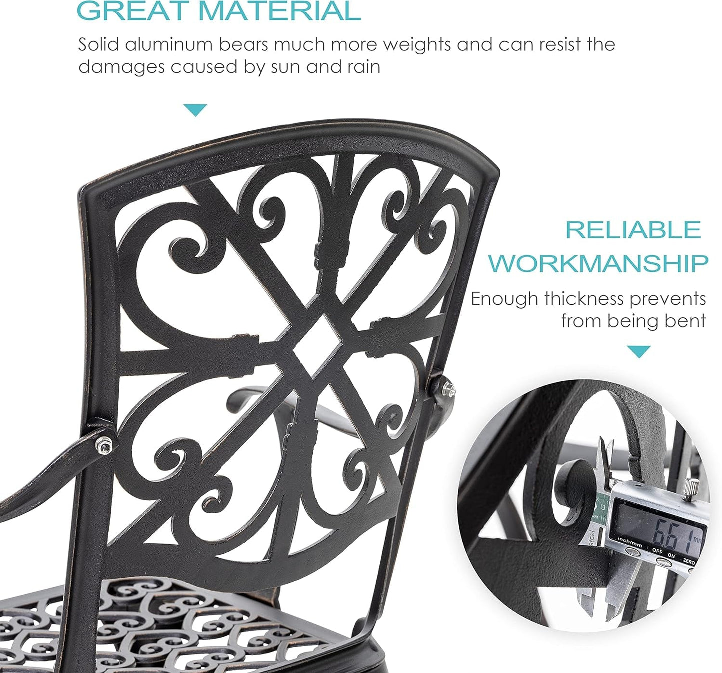 Black Bistro Set Umbrella Hole Cast Aluminum Outdoor Patio