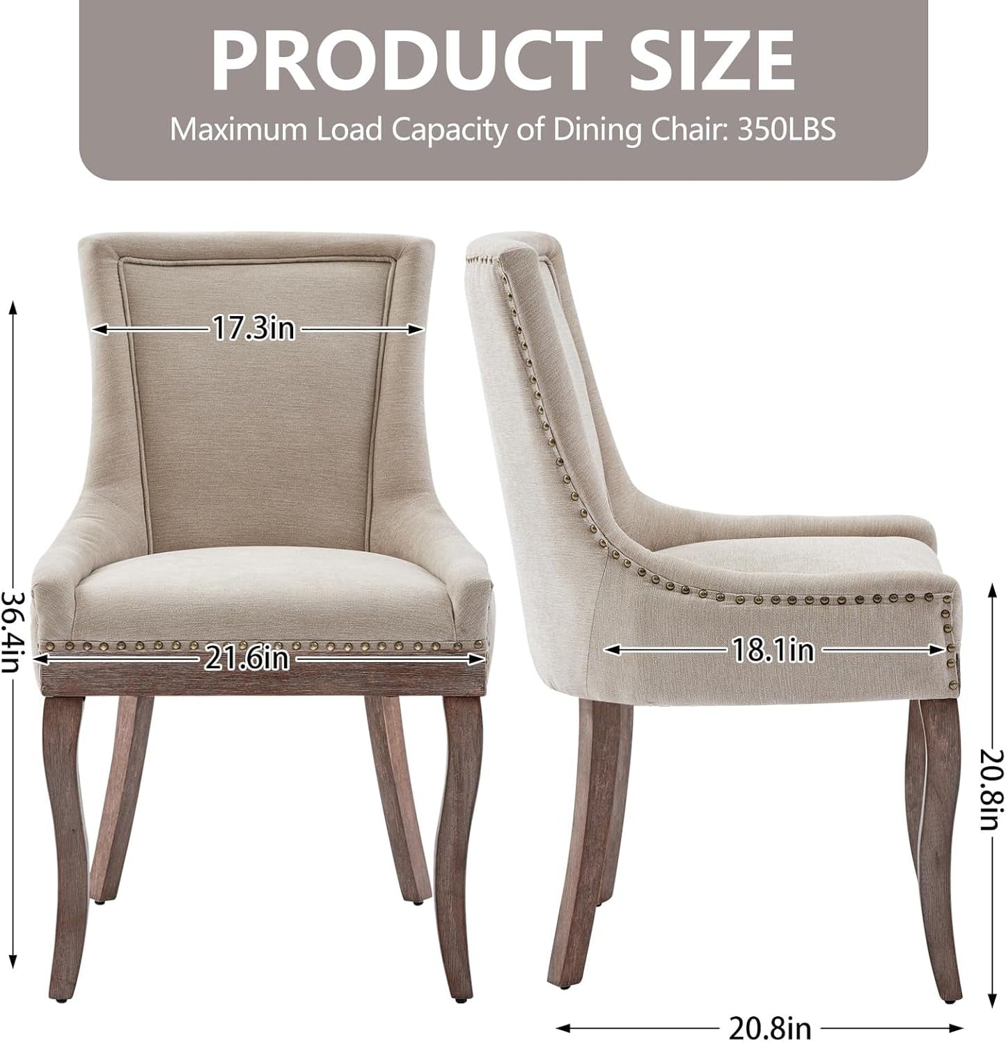 Modern Dining Chairs Set of 4 Beige Upholstery and Wood Legs